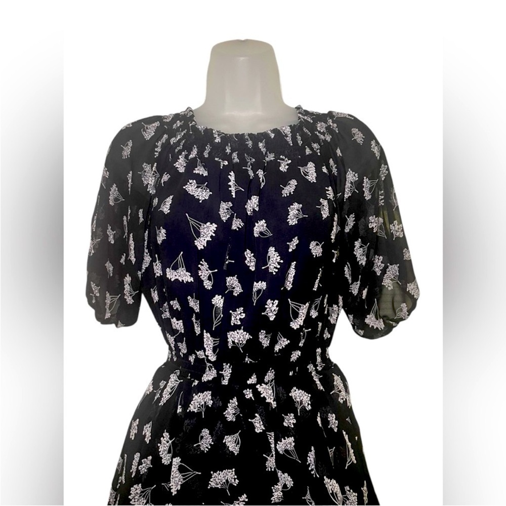 Maje Floral Off Shoulder Hi Low Black White Asymmetrical Midi Dress US M l FR 38 - Picture 12 of 14
